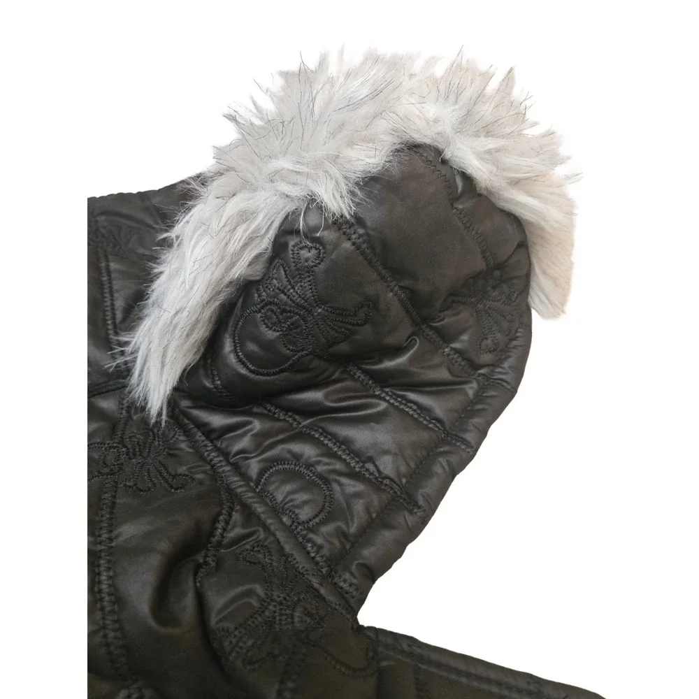 Black Top Paw Dog Puffer Coat Fleece Lined Size Md Skull/ Crossbones Mohawk Fur